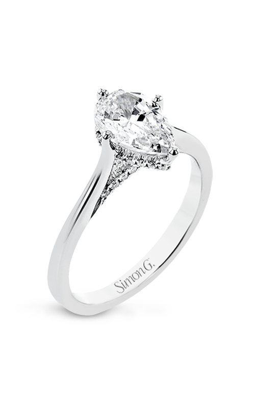 A pear shaped white gold diamond solitaire engagement ring
