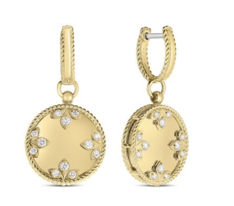 Yellow gold drop earrings with diamond flower accents