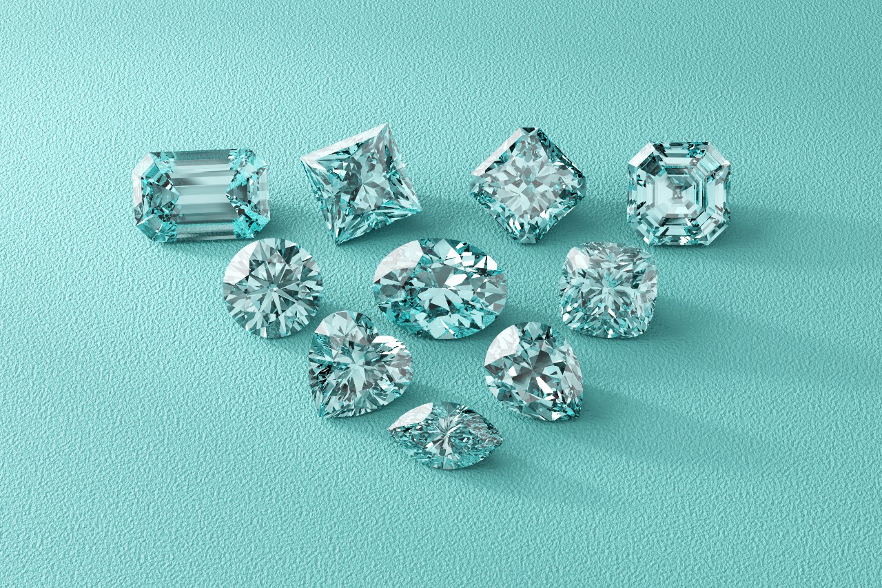 A variety of diamond cuts grouped together
